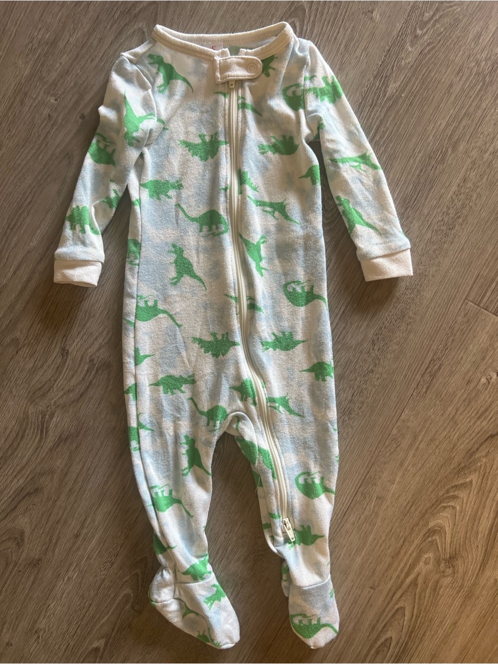 Joe Fresh Cream Footed One-Piece with Green Dinosaur Print